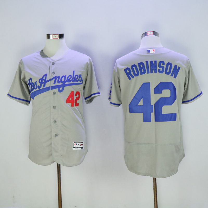 Men Los Angeles Dodgers #42 Robinson Grey Throwback Elite MLB Jerseys